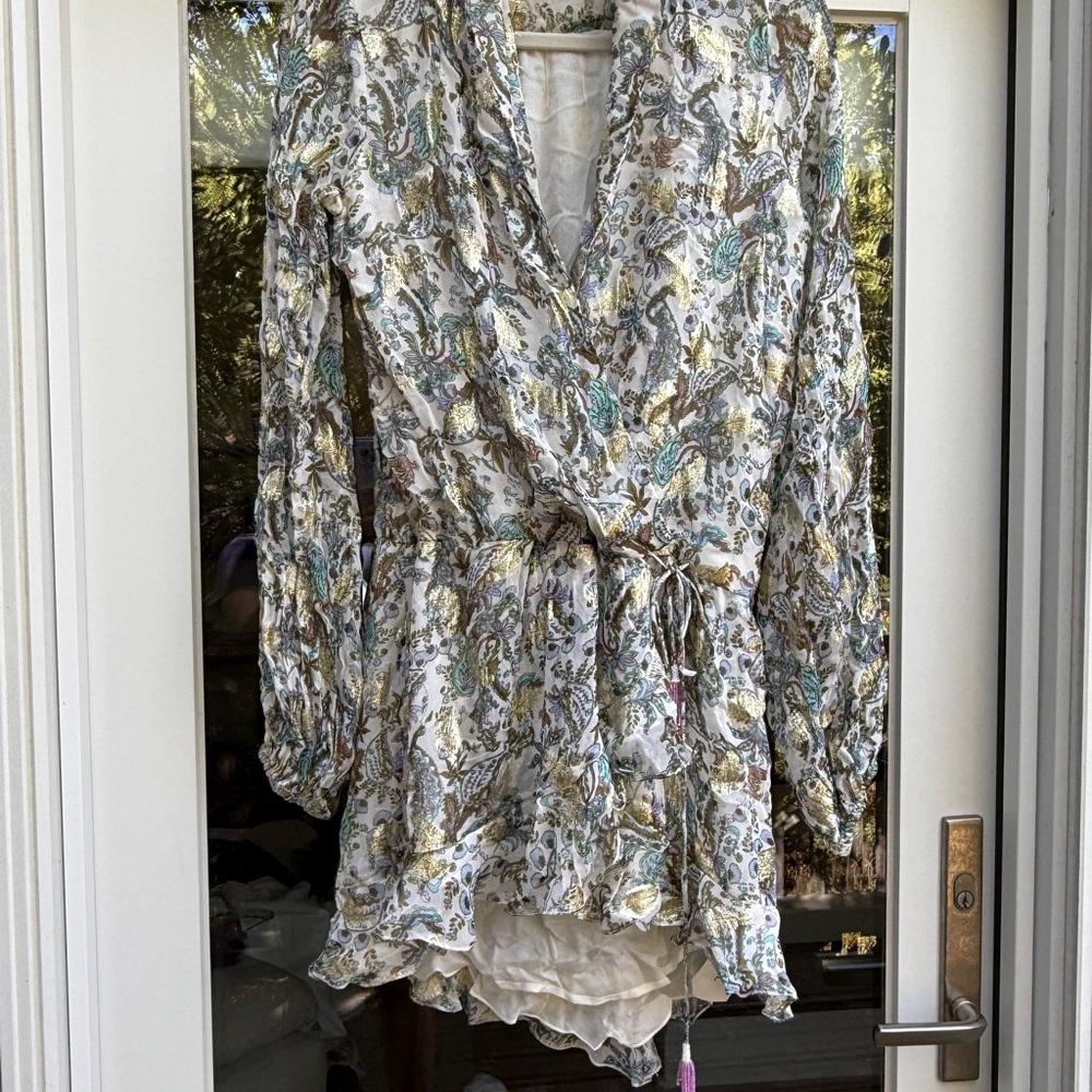 Rococo Sand Gold and Cream Floral mini dress SMALL